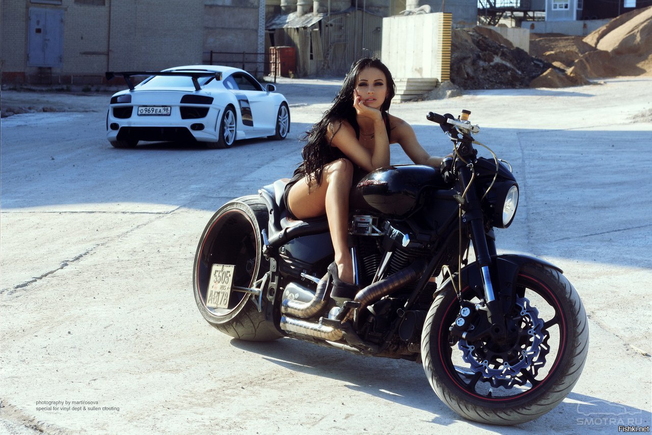 Sexy model Brunettes on a motorcycle in Basra